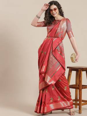 pink women pink & green embroidered chanderi saree 1