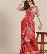 pink women pink & green embroidered chanderi saree