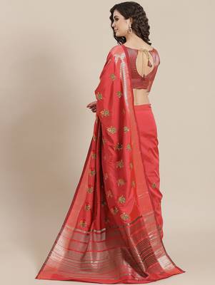 pink women pink & green embroidered chanderi saree 2