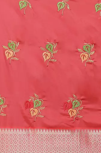 pink women pink & green embroidered chanderi saree
