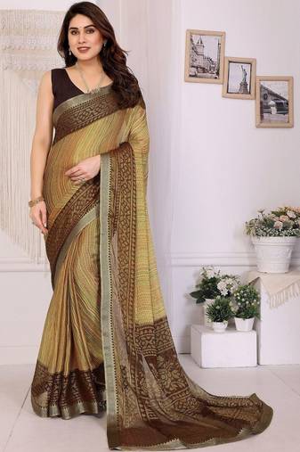 multicolor ethnic motifs pure chiffon fusion saree