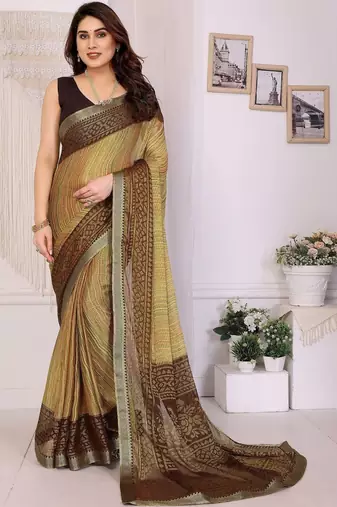 multicolor ethnic motifs pure chiffon fusion saree