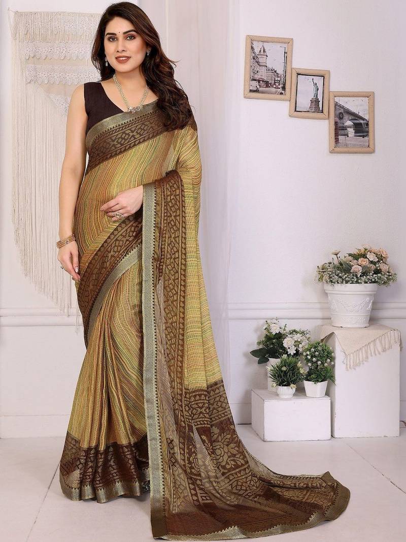 multicolor ethnic motifs pure chiffon fusion saree