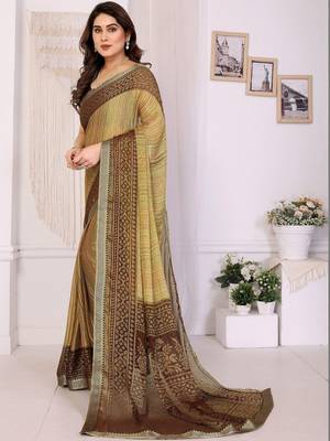 multicolor ethnic motifs pure chiffon fusion saree 2