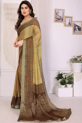 multicolor ethnic motifs pure chiffon fusion saree