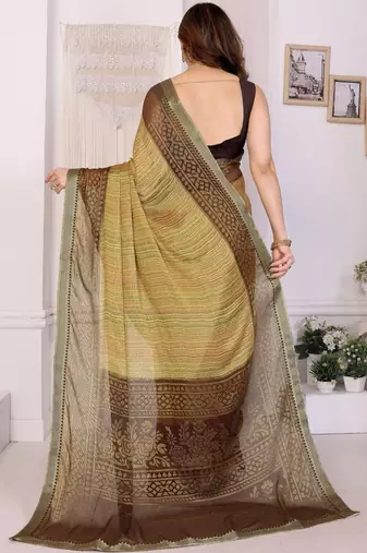 multicolor ethnic motifs pure chiffon fusion saree