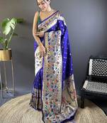 blue woven design zari paithani saree