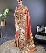 peach woven design zari paithani saree