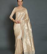 beige beige silk blend woven design kanjeevaram saree