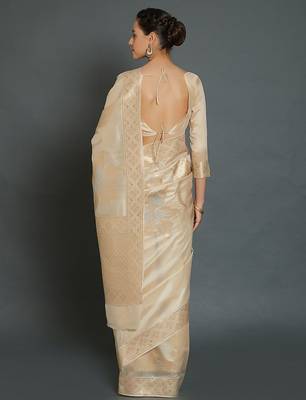 beige beige silk blend woven design kanjeevaram saree 4
