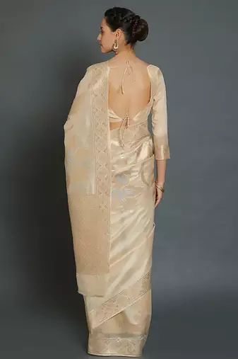 beige beige silk blend woven design kanjeevaram saree