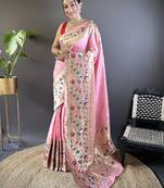 pink woven design zari paithani saree