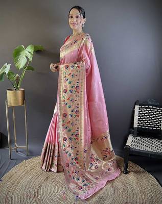 pink woven design zari paithani saree 2
