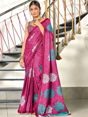 magenta floral pure cotton designer saree 1