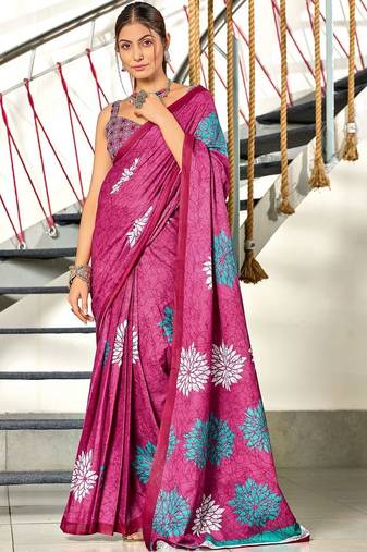 magenta floral pure cotton designer saree