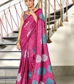 magenta floral pure cotton designer saree