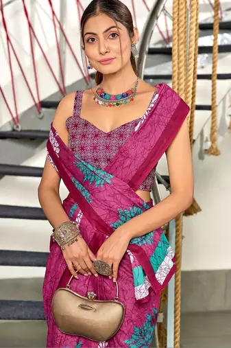 magenta floral pure cotton designer saree