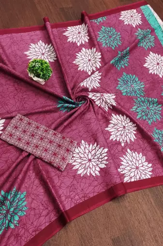 magenta floral pure cotton designer saree