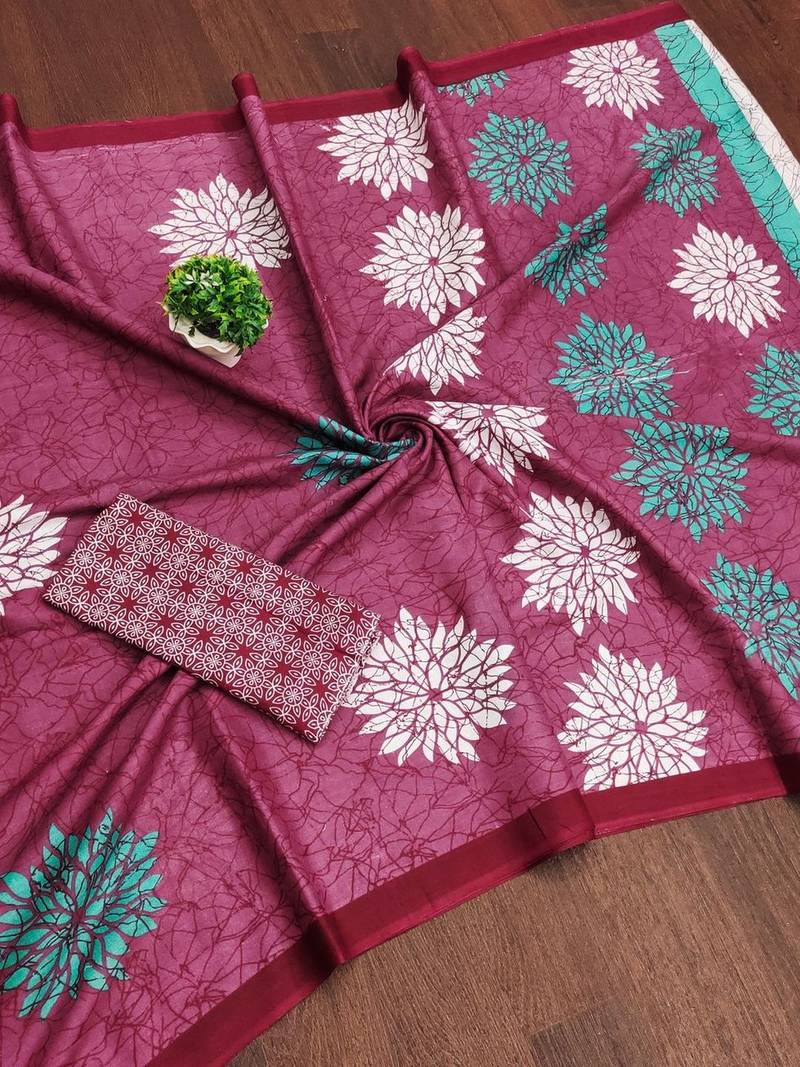 magenta floral pure cotton designer saree