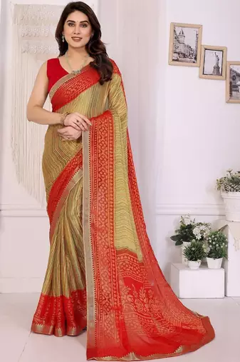 multicolor ethnic motifs pure chiffon fusion saree