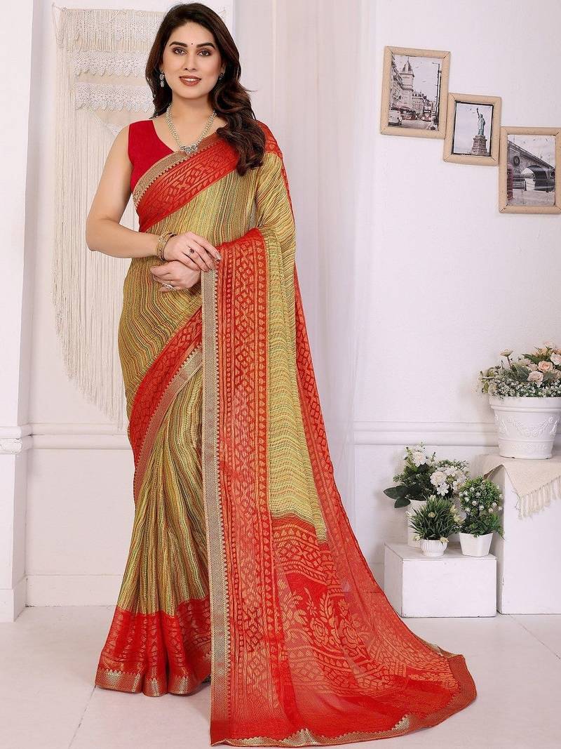 multicolor ethnic motifs pure chiffon fusion saree