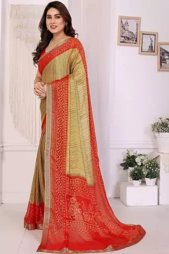 multicolor ethnic motifs pure chiffon fusion saree