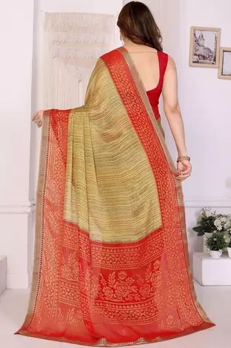 multicolor ethnic motifs pure chiffon fusion saree