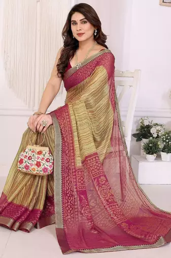 multicolor ethnic motifs pure chiffon saree