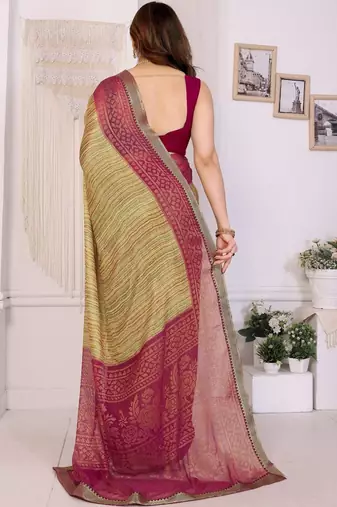 multicolor ethnic motifs pure chiffon saree