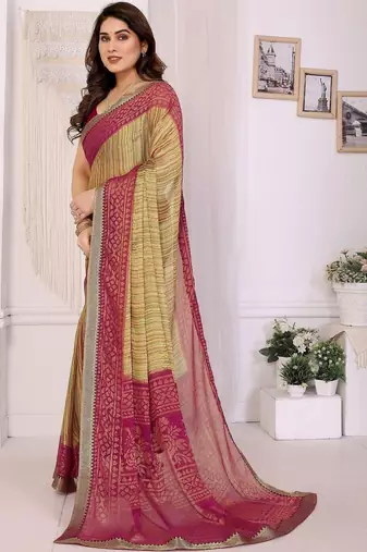 multicolor ethnic motifs pure chiffon saree