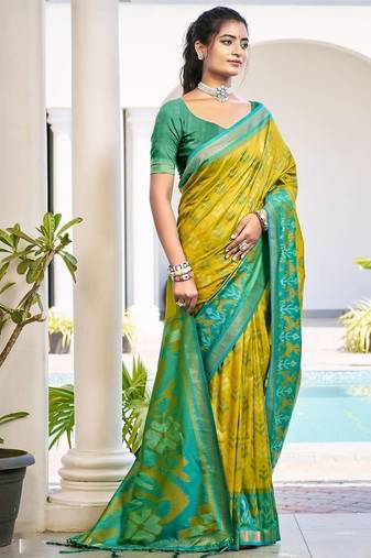 olive woven design zari silk blend pochampally saree