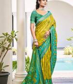 olive woven design zari silk blend pochampally saree