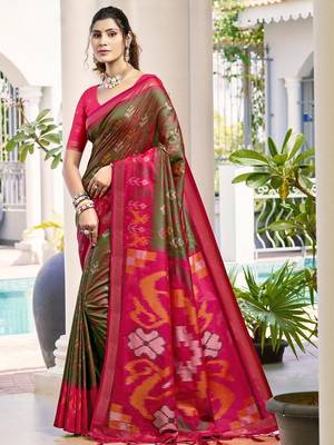 green woven design zari silk blend pochampally saree 1