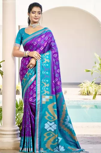 purple woven design zari silk blend pochampally saree