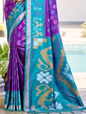 purple woven design zari silk blend pochampally saree 3