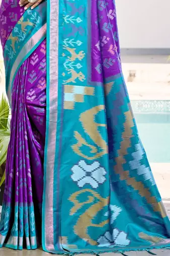 purple woven design zari silk blend pochampally saree