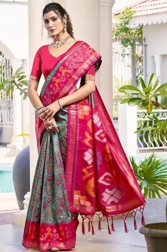 sea_green woven design zari silk blend pochampally saree