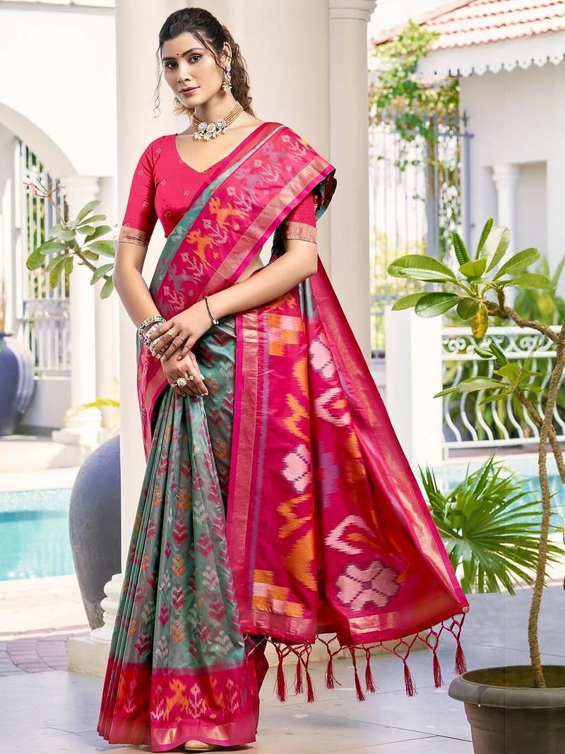 sea_green woven design zari silk blend pochampally saree