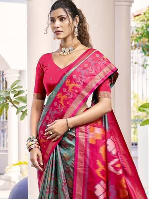 sea_green woven design zari silk blend pochampally saree 2