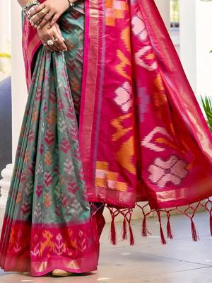 sea_green woven design zari silk blend pochampally saree 3