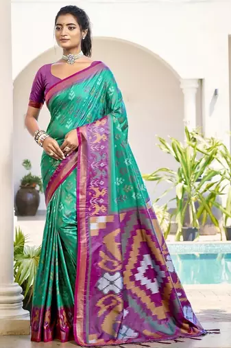 teal woven design zari silk blend pochampally saree