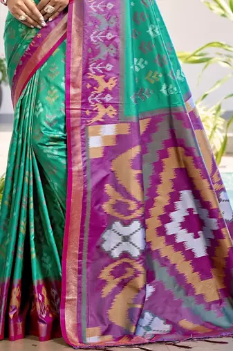 teal woven design zari silk blend pochampally saree