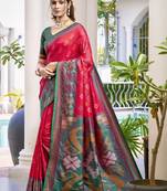 red woven design zari silk blend pochampally saree