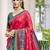 red woven design zari silk blend pochampally saree