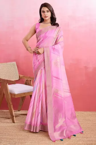 pink ombre pure cotton banarasi saree