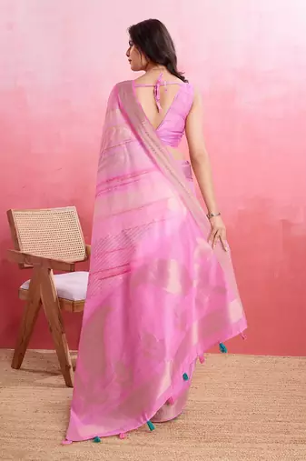 pink ombre pure cotton banarasi saree