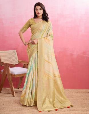 yellow woven design pure cotton banarasi saree 1
