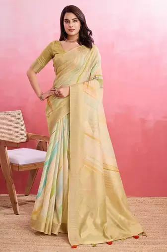 yellow woven design pure cotton banarasi saree