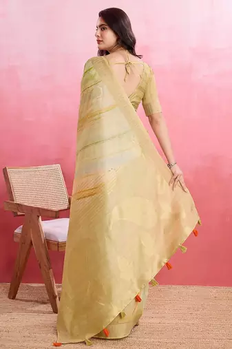 yellow woven design pure cotton banarasi saree