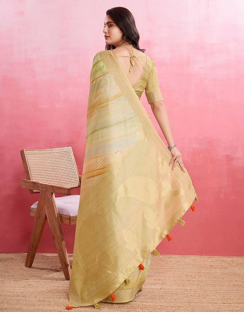 yellow woven design pure cotton banarasi saree